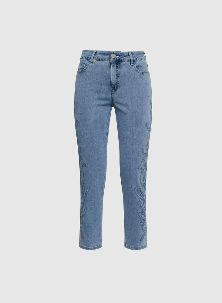 Embroidered Straight-Leg Jeans