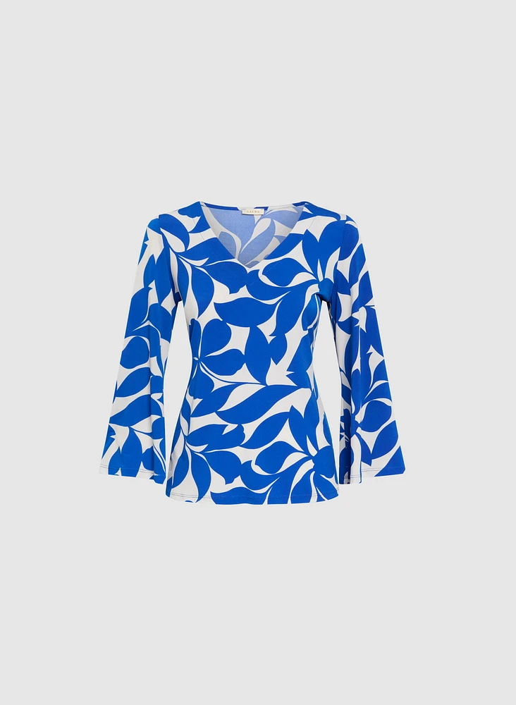 Leaf Print Bell Sleeve Top