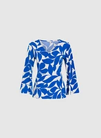 Leaf Print Bell Sleeve Top
