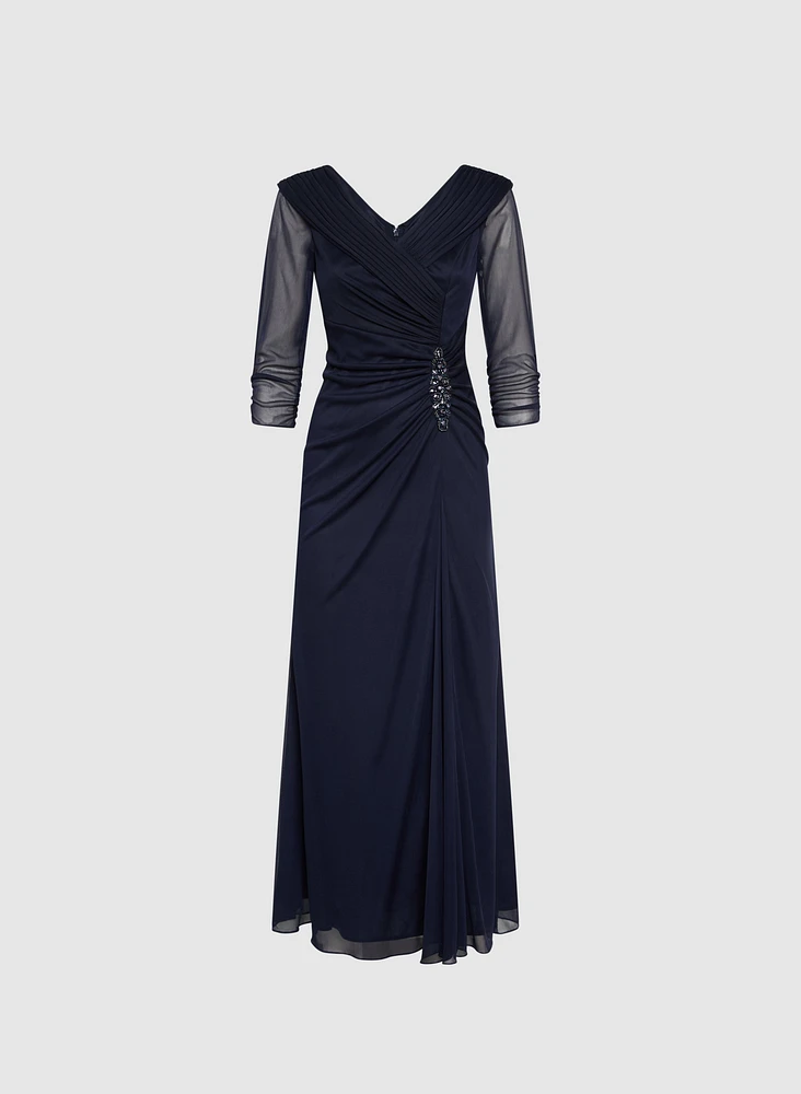 Sparkling Brooch Evening Dress