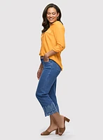 Embroidered Hem Capri Jeans