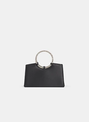 Pochette satinée à poignées en cristaux