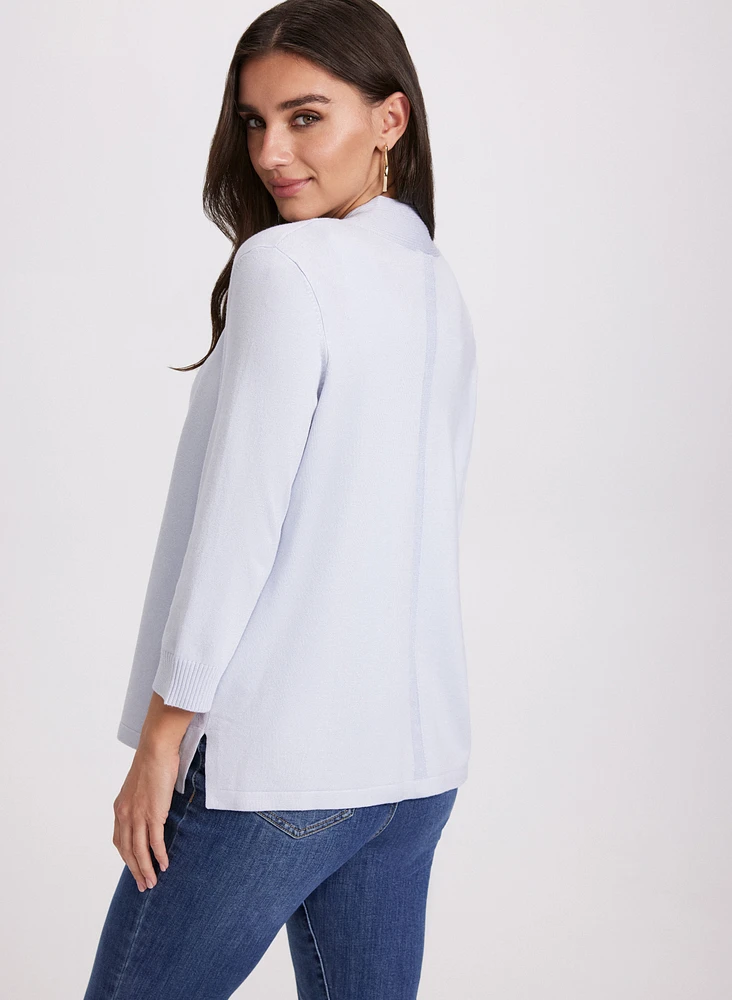 Ribbed Trim Open-Front Cardigan