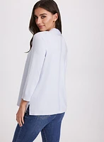 Ribbed Trim Open-Front Cardigan