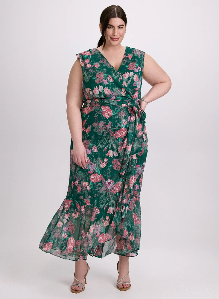 Floral Waterfall Ruffle Dress