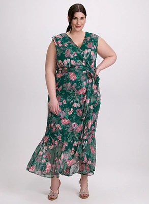 Floral Waterfall Ruffle Dress