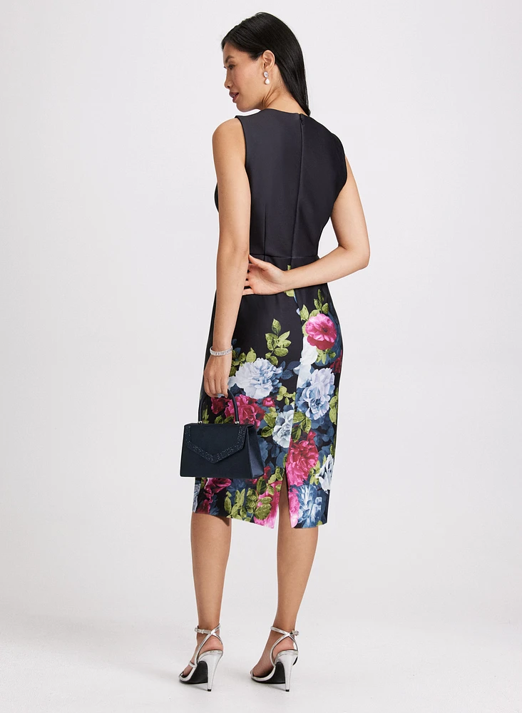 Floral Twist-Neck Sheath Dress