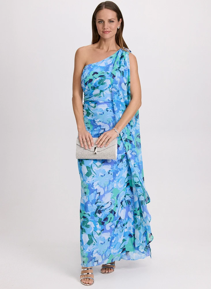 Floral Waterfall Drape Dress