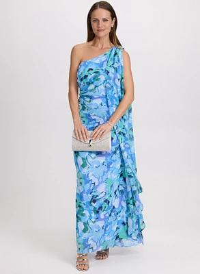 Floral Waterfall Drape Dress