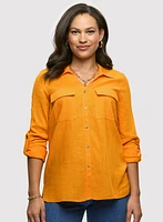 Rolled Sleeves Linen Blend Blouse