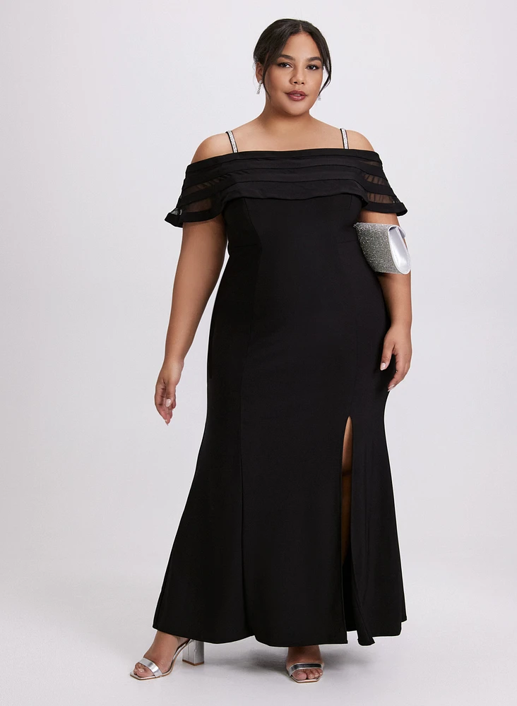 Off-Shoulder Sheer Panel Dress