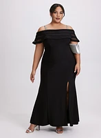 Off-Shoulder Sheer Panel Dress