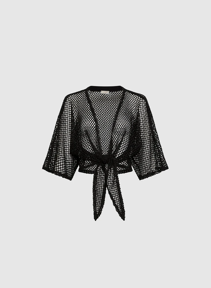 Boléro noué à l'avant en tricot ajouré