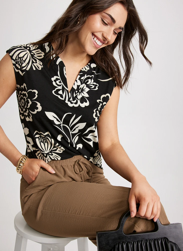 Split Neck Floral Top
