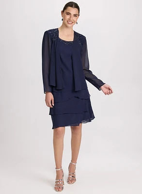 Ensemble à robe étagée et veste en chiffon