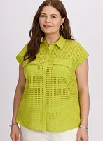 Eyelet Button-Down Blouse