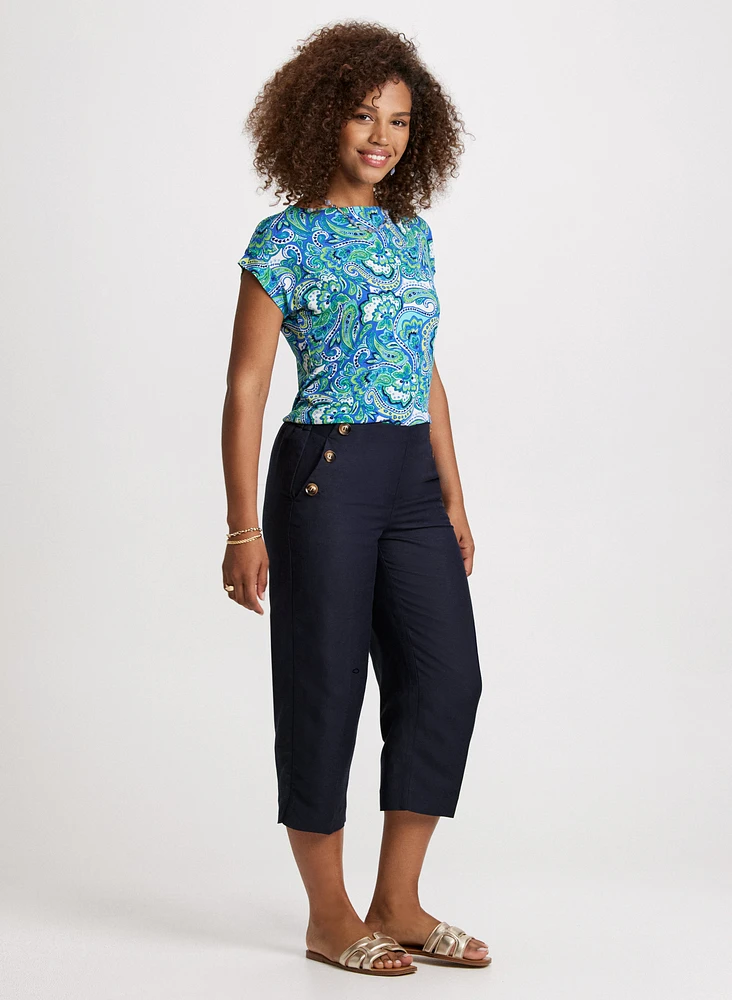 Wide Leg Linen-Blend Capris