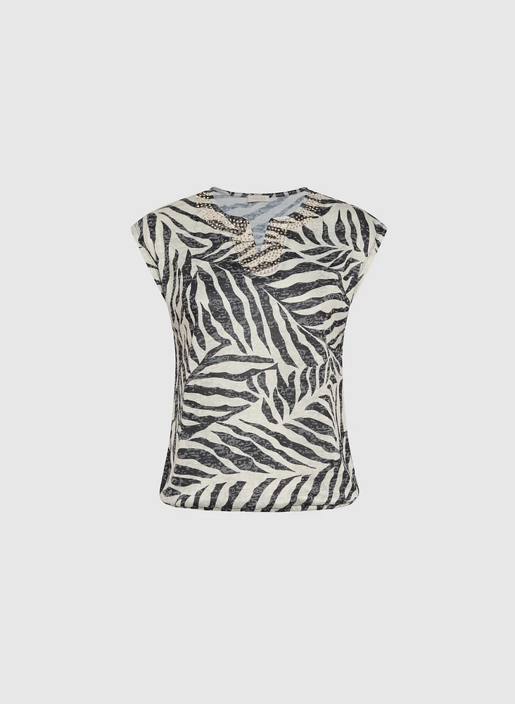 Embellished Palm Print T-Shirt