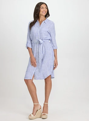 Robe-chemisier rayée en mélange de lin