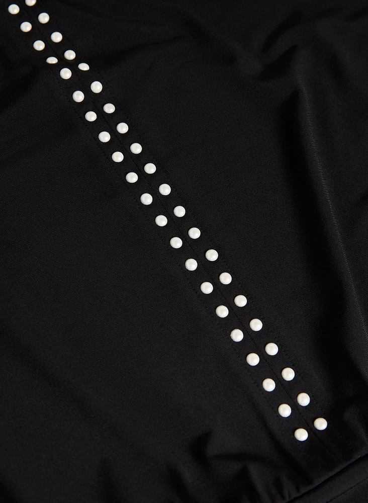 Keyhole Detail Pearl Trim Top