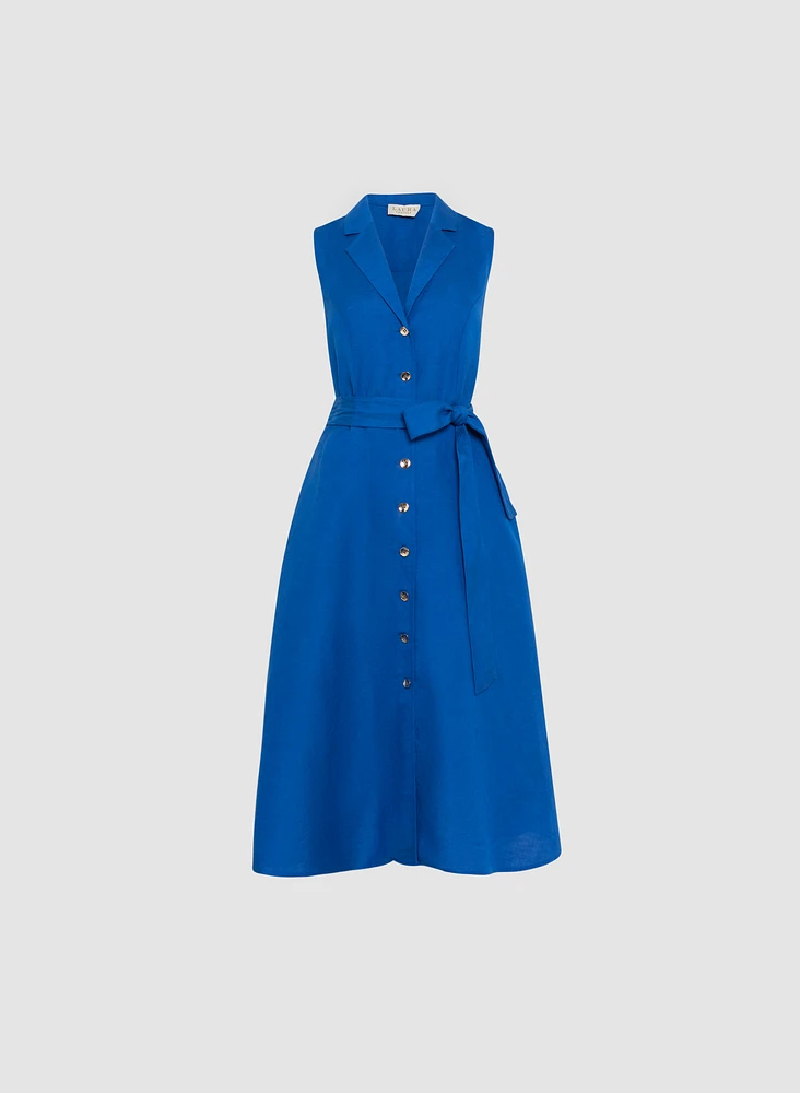 Linen-Blend Midi Shirt Dress