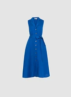 Linen-Blend Midi Shirt Dress