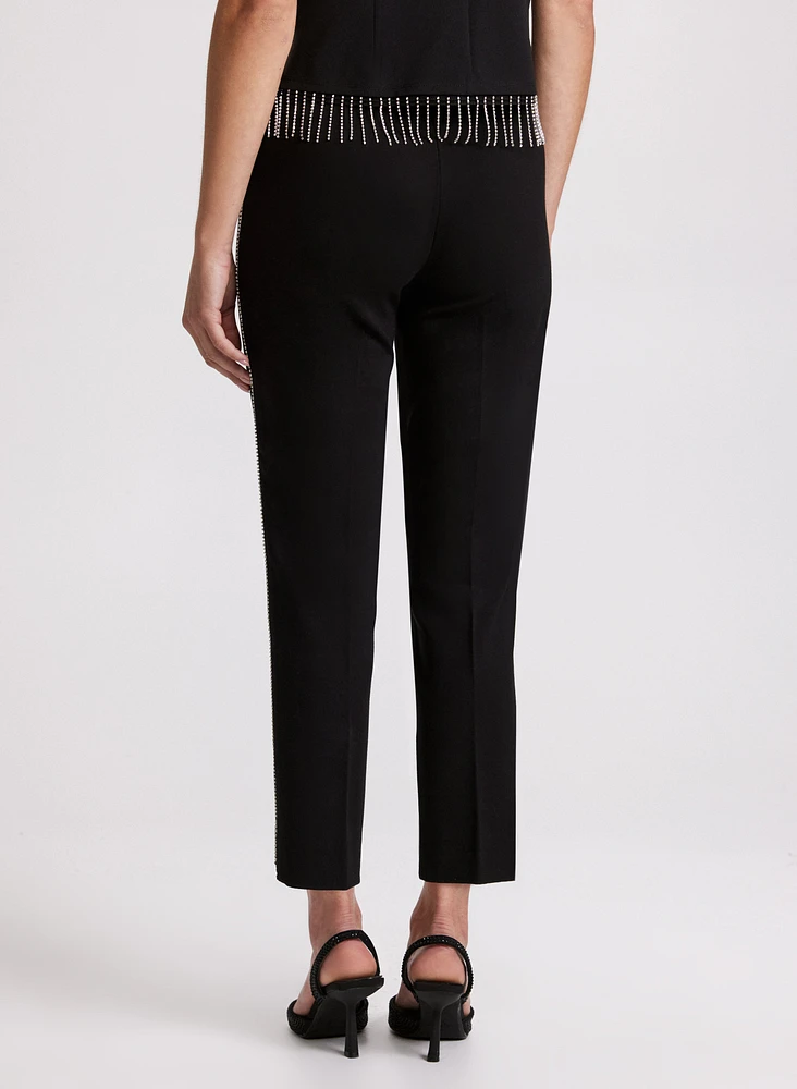 Sofia Rhinestone Trim Slim-Leg Pants - Short