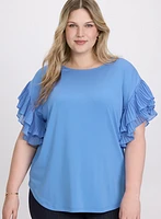 Plissé Ruffle Sleeve Top