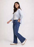 Ribbed Trim Open-Front Cardigan