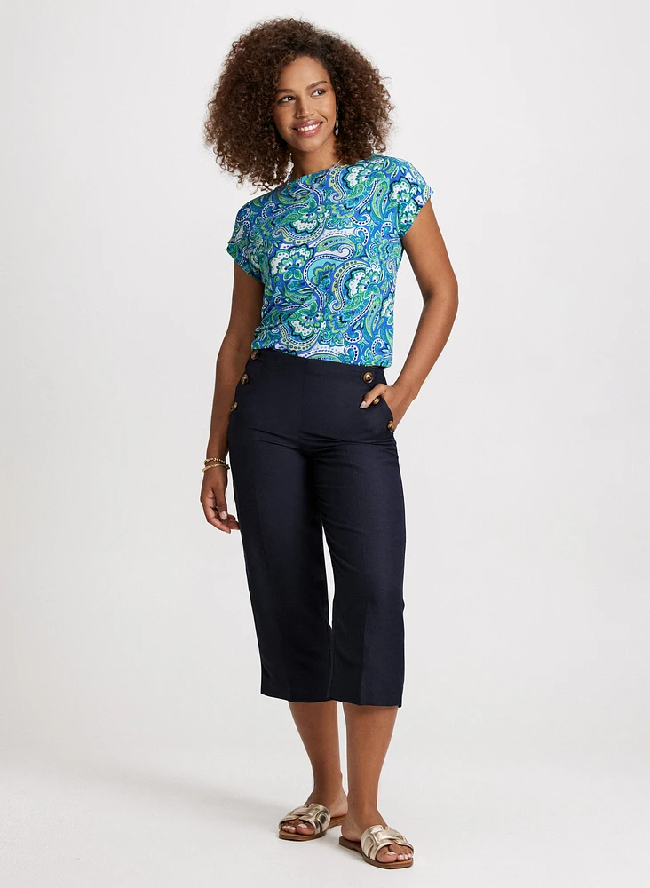 Wide Leg Linen-Blend Capris