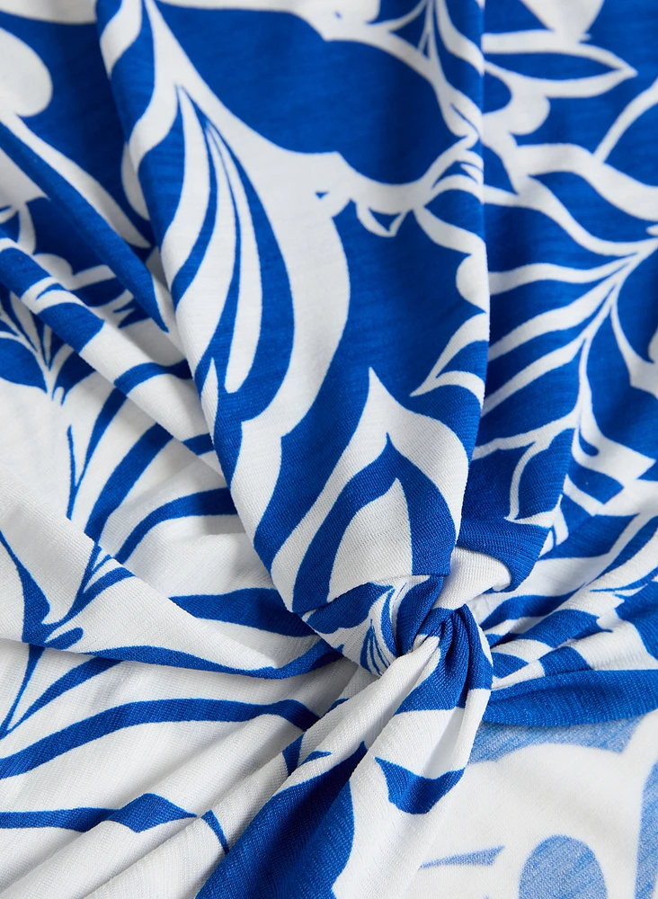 T-shirt à effet noué et motif feuilles