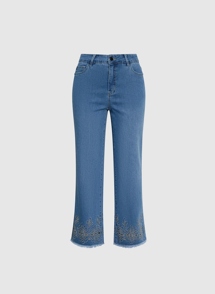 Embroidered Wide-Leg Jeans