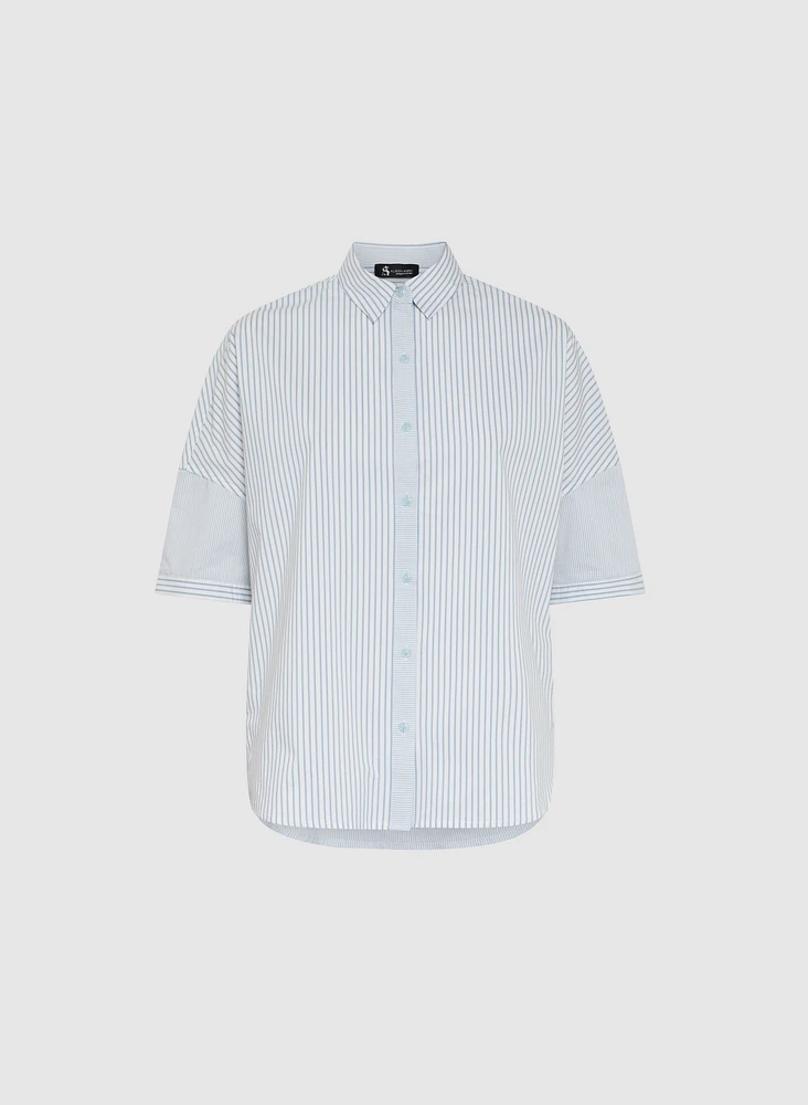 Blouse rayée en mélange de coton
