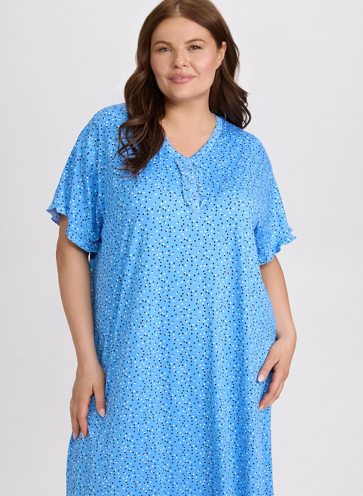 Robe de nuit à pois boutonnée