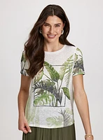 Tropical Print Burnout T-Shirt