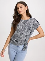 Knotted Leaf Print Top