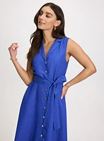 Linen-Blend Midi Shirt Dress