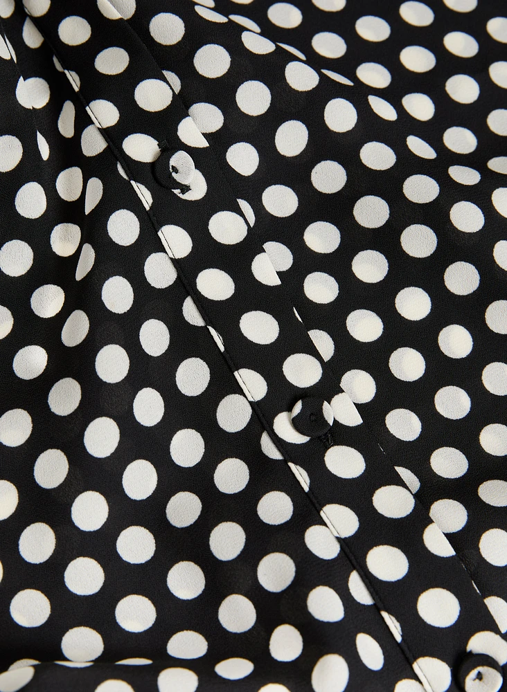 Polka Dot Print Sleeveless Blouse