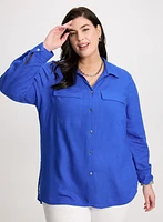 Blouse à manches roulées en mélange de lin