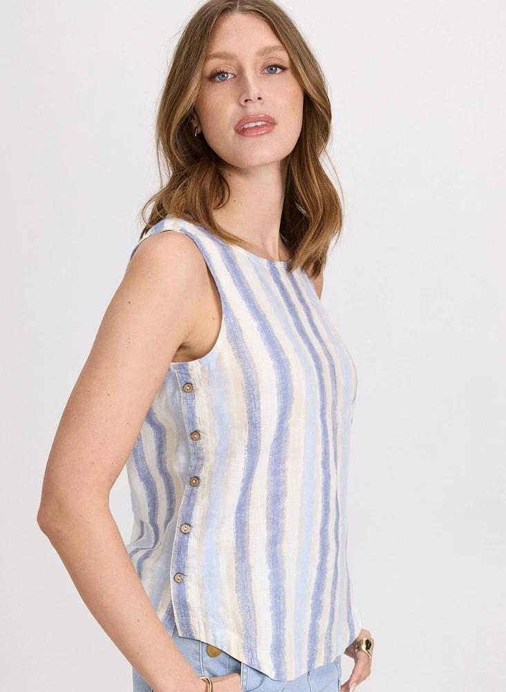 Blouse sans manches rayée en lin