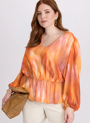 Abstract Peplum Blouse