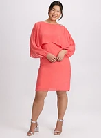 Brooch Embellished Capelet Dress