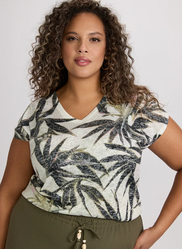 Embellished Palm Print T-Shirt