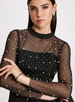 Pearl Embellished Mesh Detail Dress