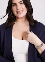 Ribbed Trim Open-Front Cardigan