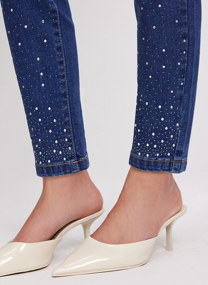 Rhinestone Embellished Slim Leg Jeans