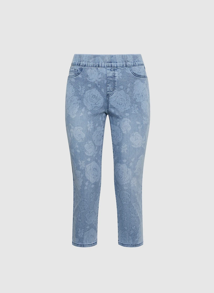 Rose Print Denim Capris