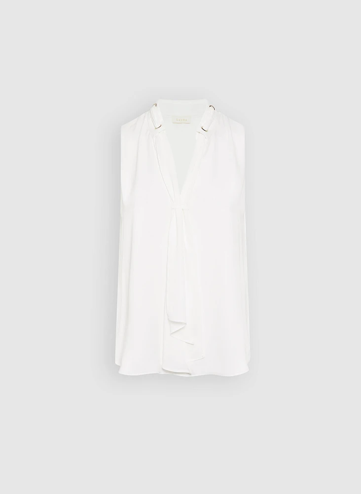 Lace-Through Tie-Neck Blouse