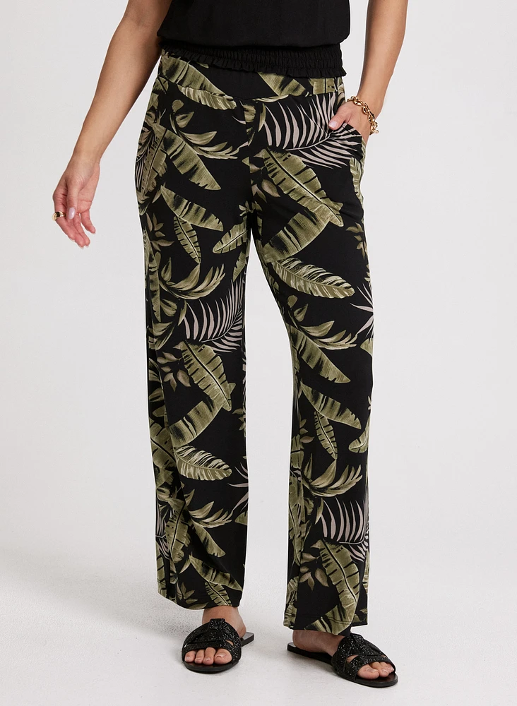 Pantalon à enfiler motif feuilles