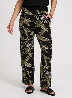 Pantalon à enfiler motif feuilles